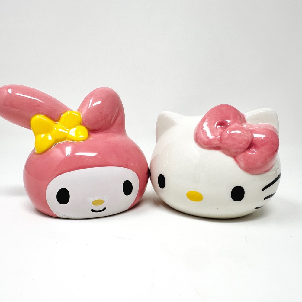 Hello Kitty & My Melody Salt and Pepper Shakers by Sanrio Silver Buffalo ceramic